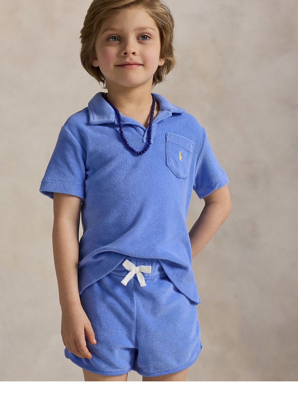 Ralph Lauren boys Blue Terry Polo and Drawstring Shorts Set